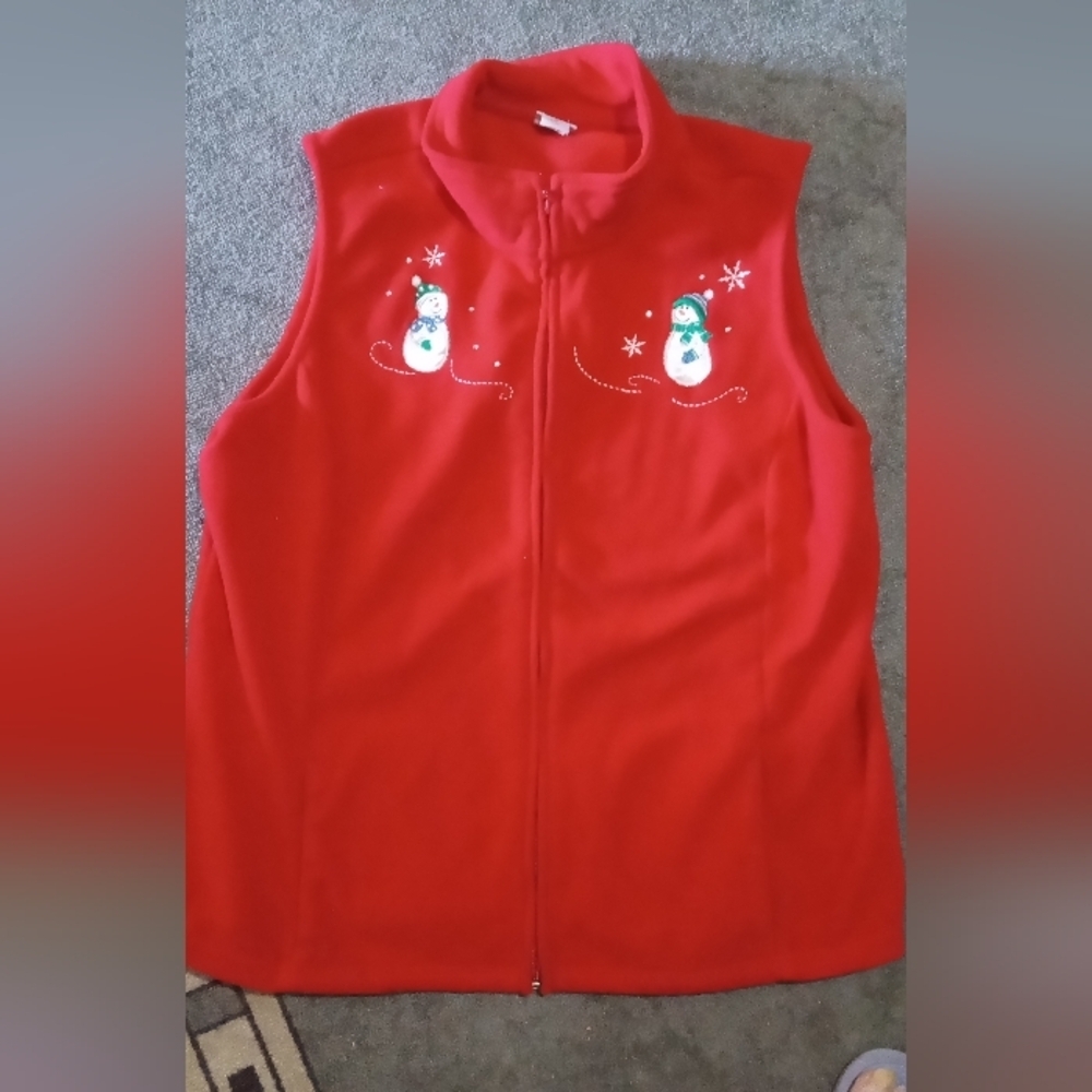 Holiday Editions Red Vest with Snowman Embroidery